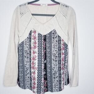 Taylor & Sage Mixed Media Long Sleeve Top